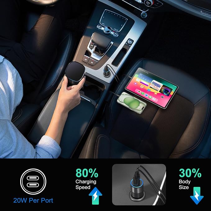 40W USB C Car Charger, Bangfun 2 Pack Dual 12V USB C Port Car Charger Cigarette Lighter Adapter (Black)