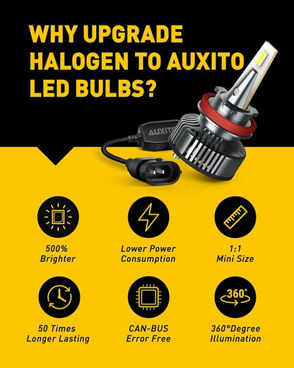 AUXITO H11 LED Bulbs H8 H9 LED Lights, 80W 16,000LM Per Pair, 500 Percent Brighter, 6500K Cool White, Angle Adjustable CanBus Ready Bulbs, Pack of 2 Y13