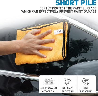 Microfiber Towels for Cars - 6 Pack (23.6" x 15.7") 450-GSM, High & Short Pile Micro Fiber Cleaning Cloth for Car Washing Drying & Auto Detailing, Strong Water Absorption Lint Free & Non-Streak