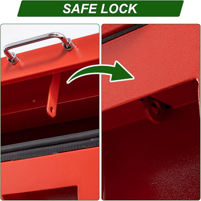 24" Truck Tool Box,Heacy Duty Metal Storage Organizer with Strong locking tongue,Trailer Tongue Box with Safe Hinge, for Truck,Pickup,RV,Garage,Best gift for family and friend,Red Power Coating