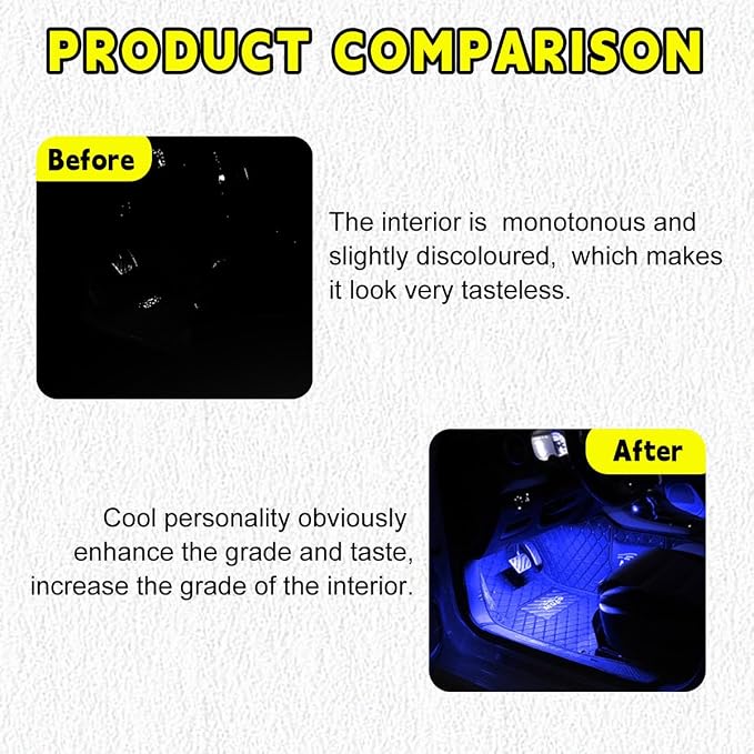 Car LED Strip Light, 48 LEDs RGB Neon Interior Atmosphere Lights, 12V Under Dash Ambient Night Light, USB Port Auto Interior Decorative Lamp, Universal Car Accessories (Blue)