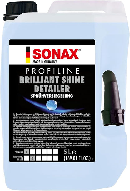 SONAX Brilliant Shine Detailer | High-Gloss Quick Detailer | Enhances Paint Shine, Luster & Depth | Water-Repellent Protection | Waterless Wash | Removes Dust & Light Contaminants | 287500 | 5L