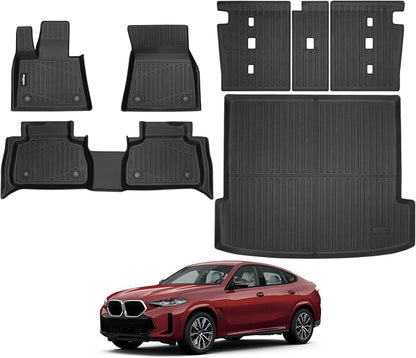 Floor Mats for 2020-2025 BMW X6 M/M50i/sDrive40i/xDrive40i G06, Trunk Mat and Backrest Mat All Weather TPE Protector for BMW X6 Accessories