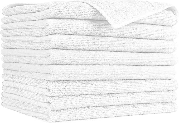 AIDEA Microfiber Cleaning Cloth-8PK, Soft Microfiber Towels for Cars, Absorbent Cleaning Rags, Lint-Free Streak-Free Wash Cloths for House, Kitchen, Window(12in.x16in), White