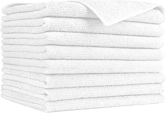 AIDEA Microfiber Cleaning Cloth-8PK, Soft Microfiber Towels for Cars, Absorbent Cleaning Rags, Lint-Free Streak-Free Wash Cloths for House, Kitchen, Window(12in.x16in), White