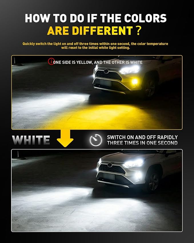 AUXITO 9006 HB4 LED Switchback Bulb, 6500K Cool White & 3000K Amber Yellow, 50000LM Brighter Ultra-Bright, Plug N Play, Long Lifespan, No Flicker, Fit For 99% Vehicles, 2PCS