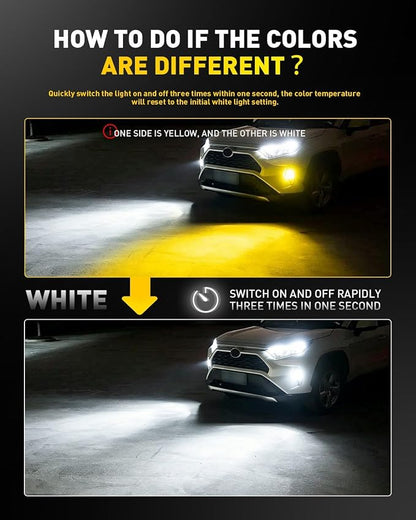 AUXITO 9006 HB4 LED Switchback Bulb, 6500K Cool White & 3000K Amber Yellow, 50000LM Brighter Ultra-Bright, Plug N Play, Long Lifespan, No Flicker, Fit For 99% Vehicles, 2PCS