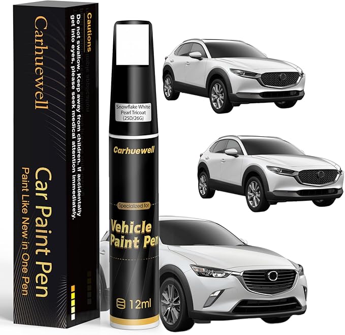 Snowflake White Pearl Tricoat(25D/26G) Touch Up Paint Compatible with Mazda, Exact Match Car Paint Pen Automotive Scratch Repair Remover Kit Quick & Easy Solution for Vehicle Chips and Nicks