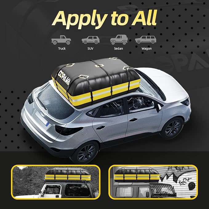 Car Rooftop Cargo Carrier Bag,100% Waterproof Heavy Duty 1000D Car Top Carrier,15 Cubic Feet Car Roof Bag for All Vehicle with/Without Rack,Anti-Tear Anti-Slip Mat, Luggage Lock,6 Door Hooks