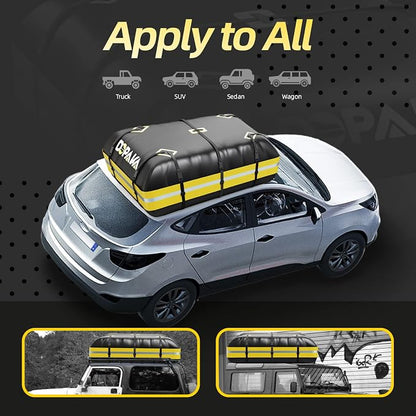 Car Rooftop Cargo Carrier Bag,100% Waterproof Heavy Duty 1000D Car Top Carrier,15 Cubic Feet Car Roof Bag for All Vehicle with/Without Rack,Anti-Tear Anti-Slip Mat, Luggage Lock,6 Door Hooks