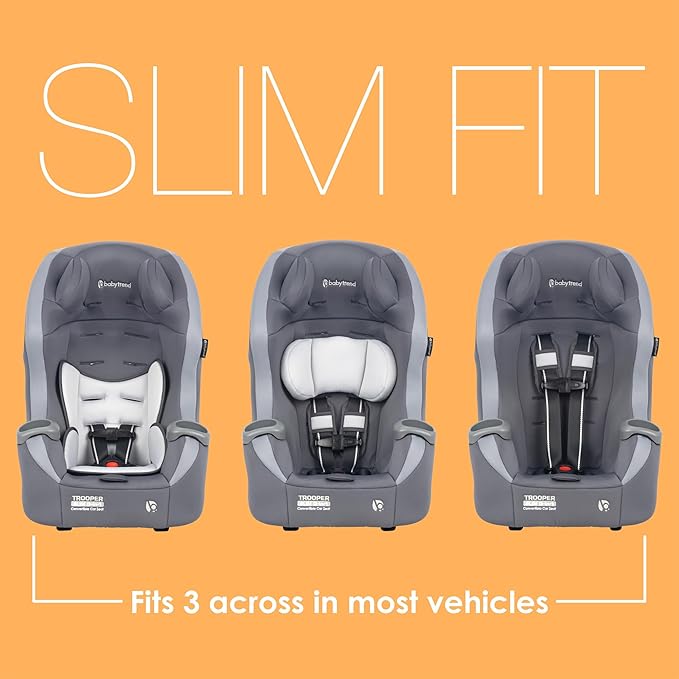 Baby Trend Trooper™ Slim 3-in-1 Convertible Car Seat, Dash Grey – Slim Fit, 3-in-1 Growth Modes, Lightweight Design, Adjustable Comfort Padding