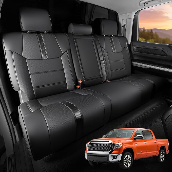 DrCarNow Super Cover Rear Seat Covers for Toyota Tundra 2014–2021 CrewMax (Rear Seats Only), Full Coverage Leather Seat Protectors for Tundra with Carbon Fiber, Truck Pickup Interior Accessories