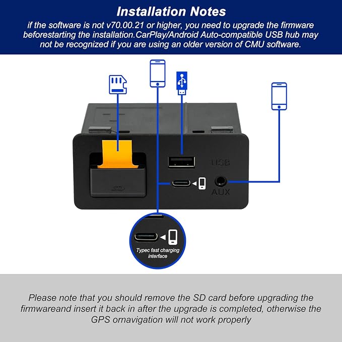 HMYC Mazda Carplay and Android Auto Retrofit Kit, TK78-66-9U0C OEM Media Hub Fits to MZD Connect System, Compatible with Mazda 2/3/6/CX3/CX5/CX9/MX5 2015-2020 Year(Type-c Fast Charging Interface)