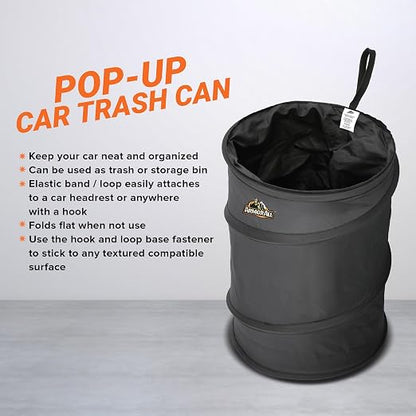 Armor All Car Trash Can, 3.3 Gallon Pop-Up Garbage Bin, Waterproof, Loop for Hanging, Velcro Base, Washable, Metal Frame, Portable Collapsible Design for Easy Storage, 12” Inch High x 9” Inch Wide