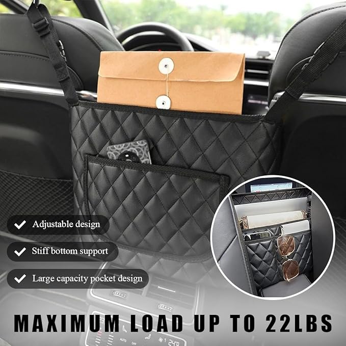 Ohleats Car Handbag Holder Between Seat, Leather Large Capacity Storage Pocket for Front Seat, Automotive Console Organizer Interior Backseat Barrier for Kids Pet, Car Accessories