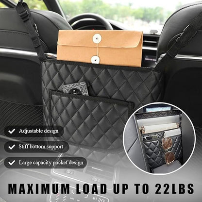 Ohleats Car Handbag Holder Between Seat, Leather Large Capacity Storage Pocket for Front Seat, Automotive Console Organizer Interior Backseat Barrier for Kids Pet, Car Accessories