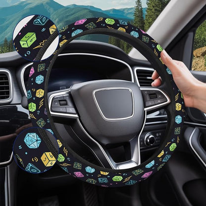 GENANY RPG Dice Steering Wheel Cover, Non Slip Polyester Car Wheel Protector for Car SUV Truck, Universal 15 Inch