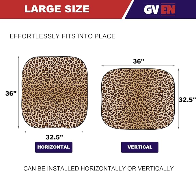 GVEN Windshield Sun Shade Car Sunshade Truck Accessories Large-Size Front Window Shades Windshield Cover Visor for Full-Size MPVs, Vans, Trucks, SUVs, Tesla (Leopard, L)