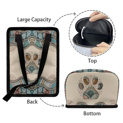 Talayituse Boho Paws Print Car Trash Can with Lid, Leak Proof Auto Trash Bag Hanging Vehicle Garbage Can Multipurpose Storage Container for Back Seat Road Trip