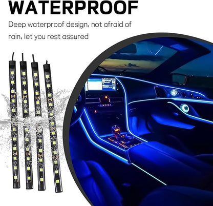 Car LED Strip Light, 12V 48 LED Interior Atmosphere Lights Under Dash Ambient Night Light, Universal Auto Interior Decorative Lamp with USB Port, Truck SUV Car Accessories (Blue, USB)