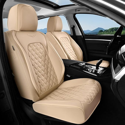 Coverado Front Car Seat Covers, Faux Leather Oil-Resistant Non-Slip Cushions, Universal Fit for Sedans, Pickups, SUVs, Waterproof Seat Covers, Car Seat Protectors – Beige