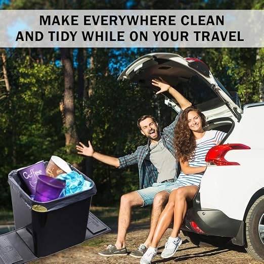 Car Trash Can for Vehicles Leakproof Compact Garbage Bin w/Stability Flap, Anti-Slip Base, Portable Trash Holder for Cars, Trucks, SUVs, Minivans (Black, Large)