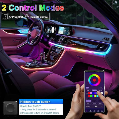 Acrylic Interior Car LED Strip Light with Wireless APP, RGB 18 in 1 with 175 inches 593 LEDs Fiber Optic Ambient Lighting Kits, 16 Million Colors Sound Active Function Car Neon Lights
