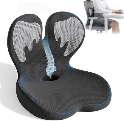 Memory Foam Seat Cushion,Orthopedic Ergonomic Seat Cushions for Tailbone,Sciatica, and Back Pressure Relief,L-Shaped Design & Adjustable Strap,Lumbar Support Pillow for Office,Car,Desk Chair
