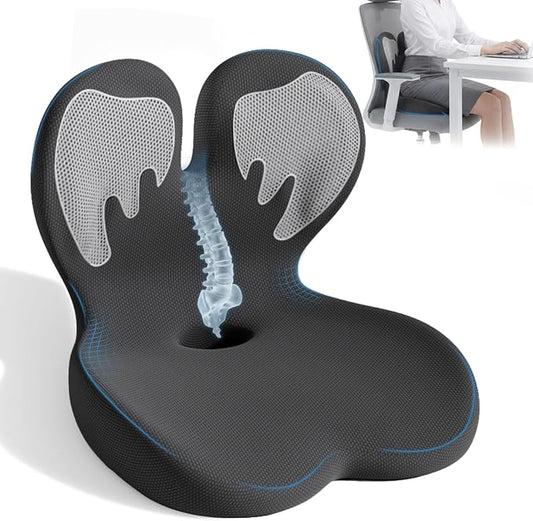 Memory Foam Seat Cushion,Orthopedic Ergonomic Seat Cushions for Tailbone,Sciatica, and Back Pressure Relief,L-Shaped Design & Adjustable Strap,Lumbar Support Pillow for Office,Car,Desk Chair