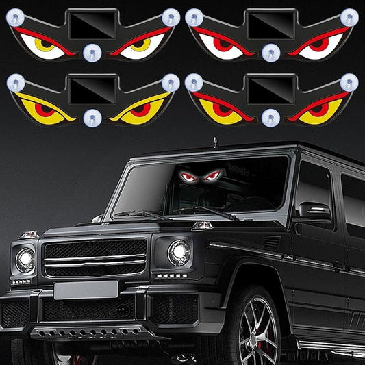 Solar Demon Eye LED Car Window Light, Waterproof Devil Eyes Light No Drill Suction Cup Dynamic Windshield Ambient Lamp, Solar USB Powered Flicker Signal Warning Lights for SUV Trucks (Type 2,1-Pack)