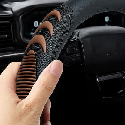 Yangday Leather Steering Wheel Cover for Ford F150 F250 F350, 15.5-16 inches Car Steering Wheel Cover with Anti-Slip Massage Particle (Brown)