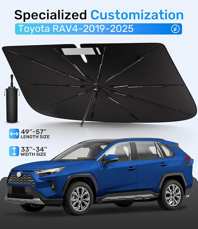 Zanch Upgrade Windshield Sun Shade, Custom Fit for Toyota RAV4 2019-2025 [Titanium-Silver Reflective Coating] Blocks 99% UV & Heat, Sunshade Umbrella for RAV4 2019 2020 2021 2022 2023 2024 2025