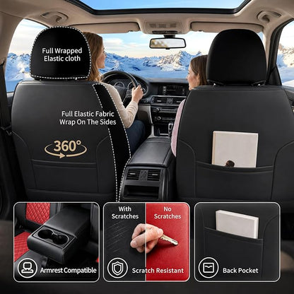 Car Seat Covers Compatible with Hyundai Elantra 2017-2025 2026 - Waterproof & Breathable Luxury Leather All-Weather Seat Cushions Protectors,Airbag Compatible,Only 2 Front seat Covers (Red)
