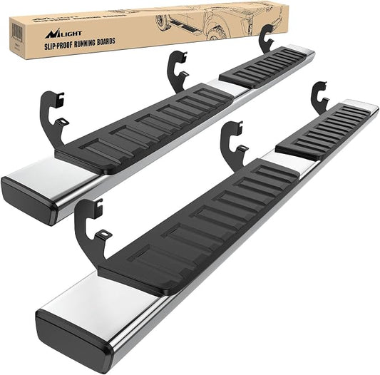 Nilight Running Boards for 2019-2026 Chevy Silverado/GMC Sierra 1500 Crew Cab 2020-2026 Silverado/GMC Sierra 2500HD 3500HD 6 Inch Stainless Steel Bolt-on Side Step Nerf Bars