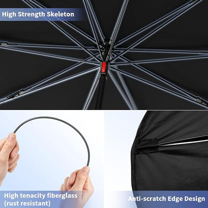 Car Windshield Sun Shade - Universal 55"x31" Front Window Sunshield with Heat-Blocking Titanium Coating, Compact Umbrella Design, for Sedan, SUV, Truck
