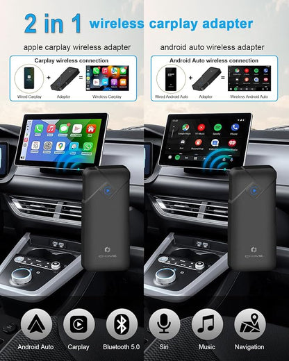 CHOVE 2-in-1 Wireless CarPlay & Android Auto Adapter, Upgrade Wired to Wireless, Compatible with iOS 10& Android