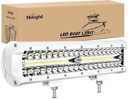 Nilight Marine LED Light Bar Navigation Lights 12 Inch White Spot Flood Combo Ponton Boat Deck Dock Lighting for Night Fishing T-top Stern Yacht Port Sailboat Trucks Tractors