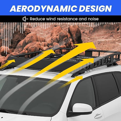 ECOTRIC 59" x 39" x 5.1" Universal Adjustable Roof Rack Cargo Carrier Basket with Extension Heavy Duty Steel Car SUV Top Luggage Storage Holder Basket for Travel 250LBS Weight Capacity