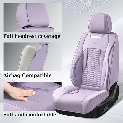 Coverado Car Seat Covers Full Set, Nappa Leather Seat Covers for Cars, Waterproof Automotive Car Seat Covers Interior Accessories Universal Fit Most Sedans, SUVs, Pick-up Trucks (Purple)