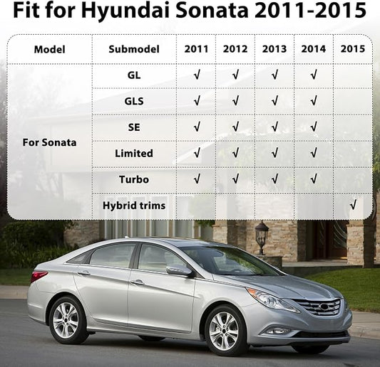 Floor Mats for Hyundai Sonata 2011-2014 & Sonata Hybrid 2015, All Weather TPE Rubber Car Mats Custom Fit for Sonata, Waterproof Anti-Slip Heavy Duty Car Mats 1st & 2nd Row