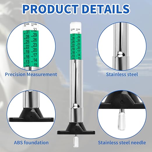 5 Pcs Tire Tread Depth Gauge in 1/32 Inch - Color Code Accurate Tread Depth Checker Measuring Tool with Pocket Clip for Car Trucks SUV Motorcycle Bike