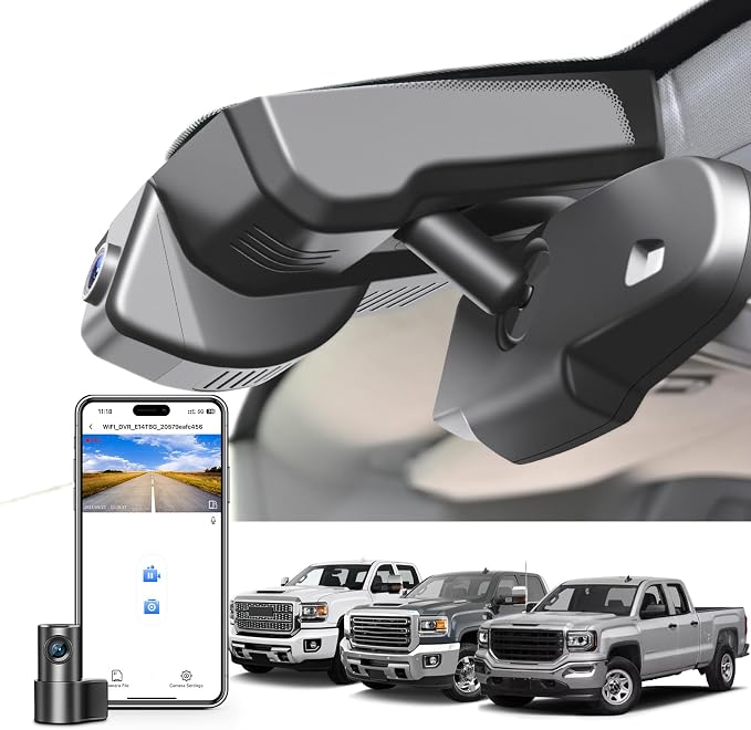 Mangoal Front 4K & Rear 1080P Dash Cam fit for GMC Sierra 1500 2014-2018 2500 HD/3500 HD 2015-2019(Model D), with A Cover, if Not, You Can Buy Model E (with Auto-Dimming Rearview Mirror Plug)