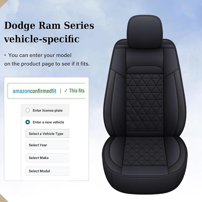 Coverado Car Seat Covers Full Set, Leather RAM 1500 Seat Covers Protectors Compatible with 2002-2026 Dodge RAM 1500 2500 3500 Crew Double Mega Quad Cab with Flat Bench, Black