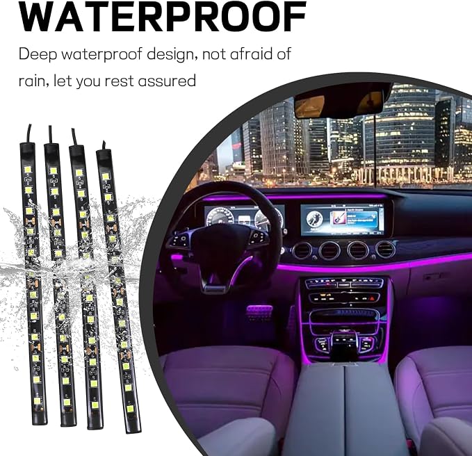 Car LED Strip Light, 12V 48 LED Interior Atmosphere Lights Under Dash Ambient Night Light, Universal Auto Interior Decorative Lamp with USB Port, Truck SUV Car Accessories (Pink Purple, USB)