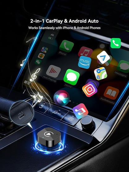 Wireless CarPlay & Android Auto Adapter, 2-in-1 Wireless CarPlay Adapter for Factory Wired CarPlay and Android Auto Cars, 5GHz WiFi, Bluetooth 5.0, Auto Connect, Plug and Play, OEM Control