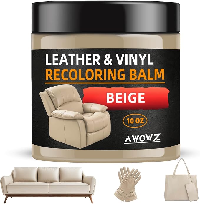 Leather Recoloring Balm for Faded Leather - Leather Repair Balm & Color Restorer for Couch, Car Seats, Furniture & Vinyl, 10OZ (Beige)