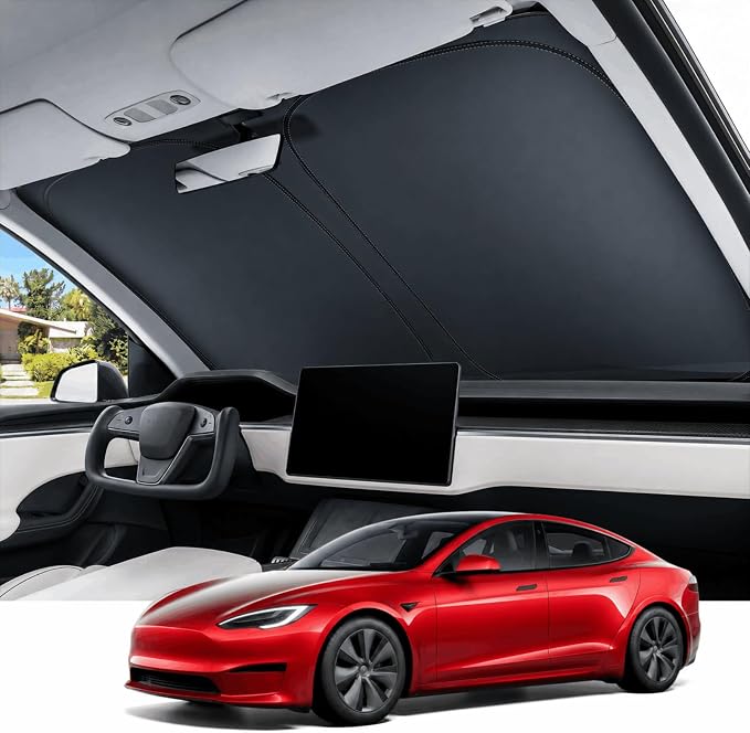 REEVAA Upgraded for Tesla Model S 2016-2026 Windshield Sunshade [Tailored Fit, 99% Sun Protection] Foldable Sun Shade Car Accessories with Storage Bag