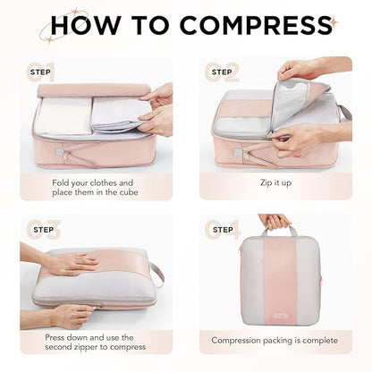 10 Set Compression Packing Cubes for Travel Gifts Mom Women,OlarHike Luggage Clothes Garment Bags for Travelers,Airplane/Cruise/Car Travel Essentials,Compressible Expandable Saver Space Bags(Beige)