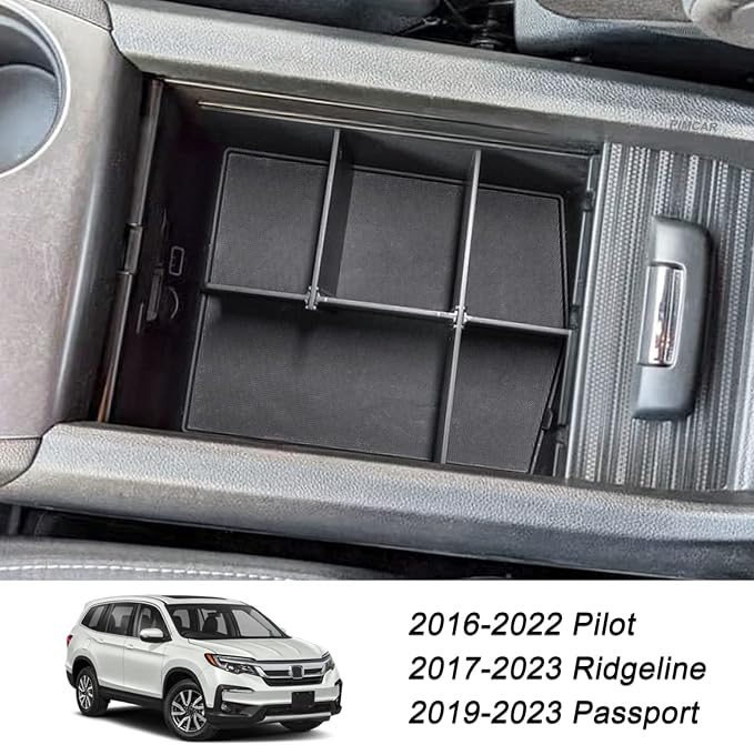PIMCAR Compatible with Honda Pilot 2016-2022/Honda Ridgeline 2017-2023/Honda Passport 2019-2023 Center Console Organizer Insert Armrest Divider Accessories