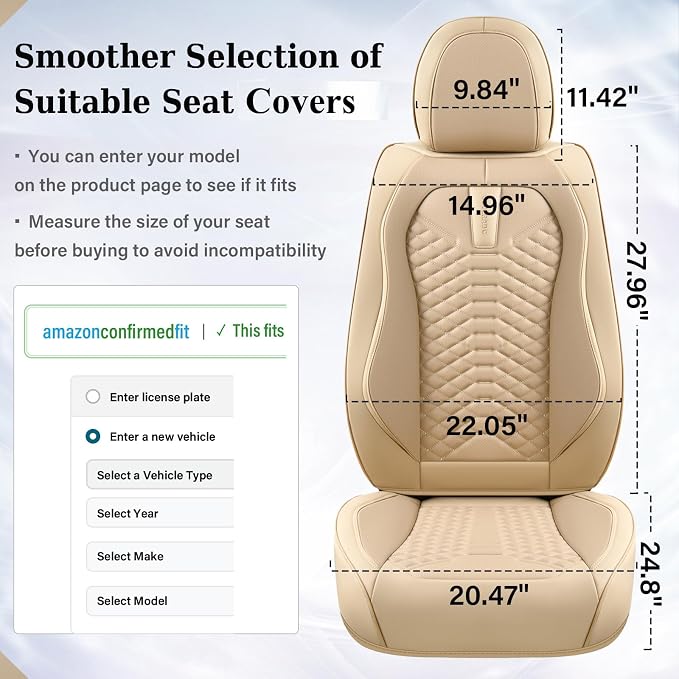 Coverado Car Seat Covers Full Set, Waterproof Nappa Leather Seat Covers for Cars, Universal 5 Seats Car Seat Covers, Front and Back Car Seat Protector, Auto Seat Covers Fit for Most Cars, Beige
